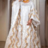 White Bazin Riche Boubou Gown Set - Gold Embroidery