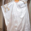 White Bazin Riche Boubou Gown Set - Gold Embroidery
