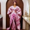 Modest African Dress for Women in luxury pink bazin with embroidered detailing