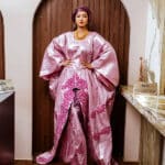 Modest African Dress for Women in luxury pink bazin with embroidered detailing