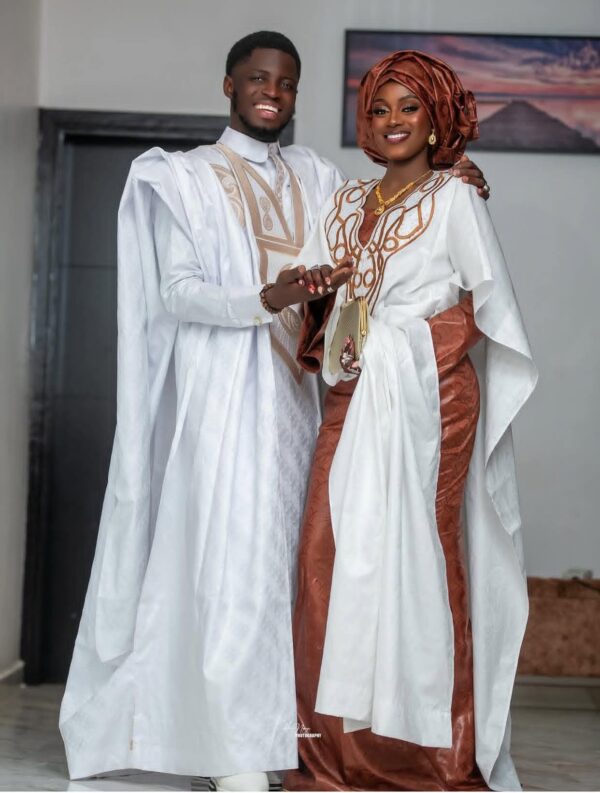 Matching couples African custom clothing made with bazin riche Getzner