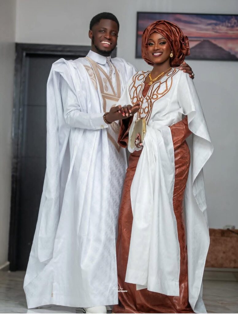 Matching couples African custom clothing made with bazin riche Getzner
