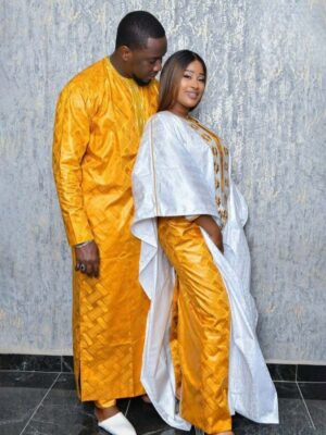 Matching African Couples Outfits in Bazin Riche Getzner – Custom Made Set