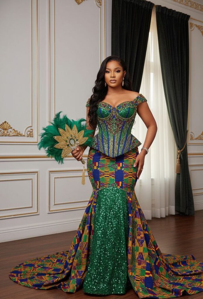 African fashion modern dress in kente fabric