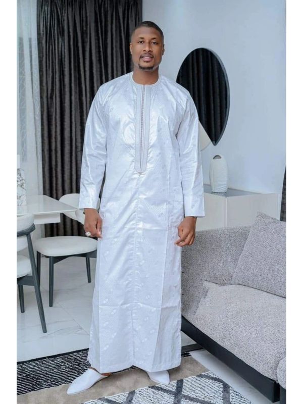 Men's African custom clothing white bazin kaftan