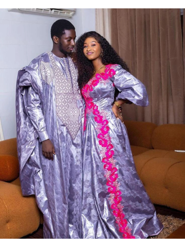 Traditional African Clothing | Matching Embroidered Bazin Outfits