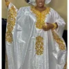 White gold embroidered bazin African Clothing for Ladies