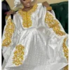 African Clothing for Ladies – White Bazin Boubou with Gold Embroidery