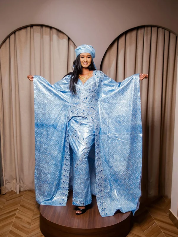 Bazin Clothing – Flowing Embroidered Bazin Dress for Special Events