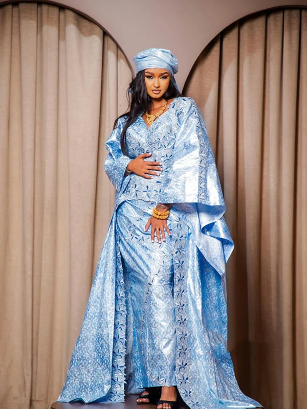 Bazin Clothing – Flowing Embroidered Bazin Dress for Special Events