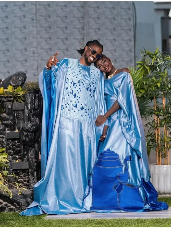 Blue Matching Bazin Couples Outfits