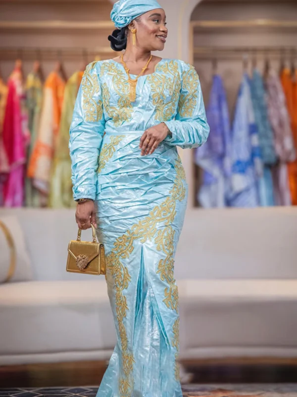 Sky blue bazin African Dress Women