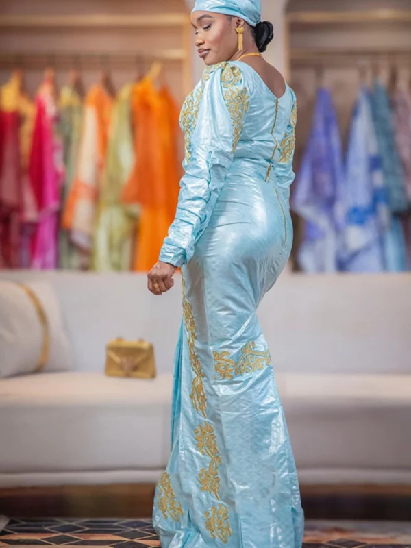 African Dress Women – Embroidered Bazin Riche Fitted Dress