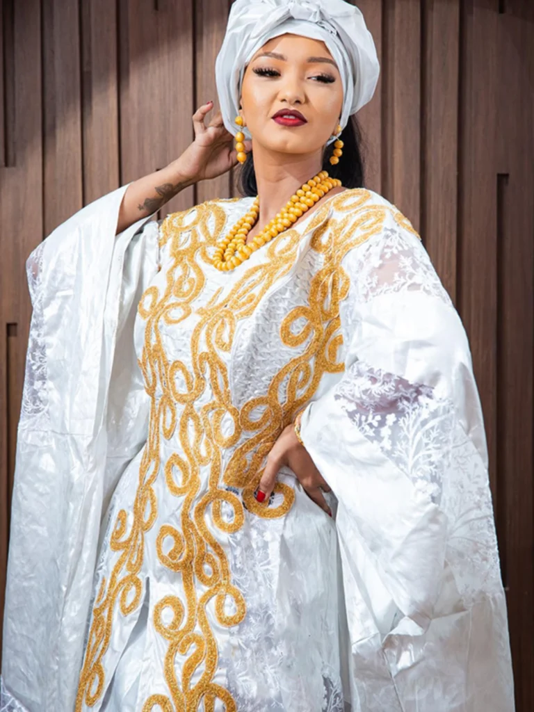 Chunky jewelry styling for bazin dress weddings