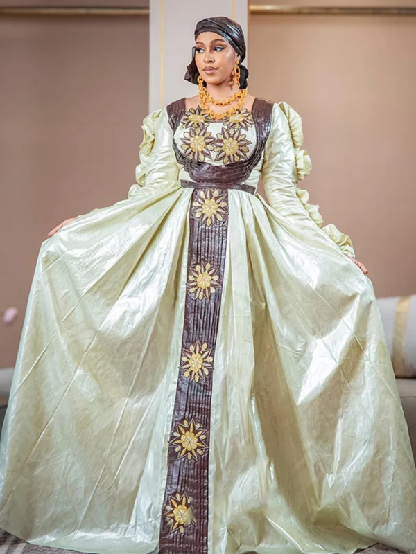 African Engagement Dress | Bazin Riche Getzner Gown with Matching Head Wrap