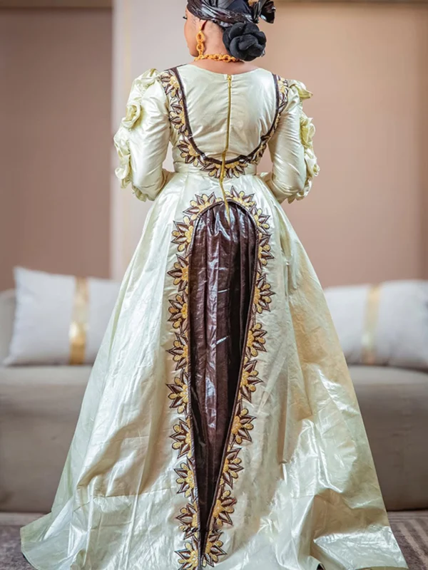 African Engagement Dress | Bazin Riche Getzner Gown with Matching Head Wrap