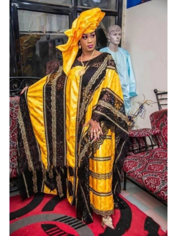 African bazin boubou Dress with Head Wrap