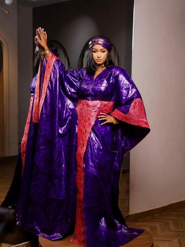 Bazin African Clothing – Custom Purple Bazin Boubou with Embroidery