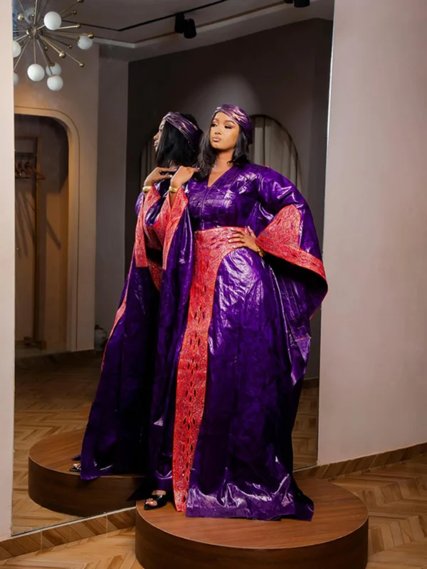 Bazin African Clothing – Custom Purple Bazin Boubou with Embroidery