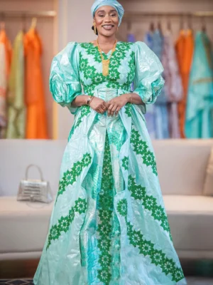 Green African fit and flare dress Green bazin African Fashion Plus Size