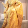 Mustard Bazinn womens African dress -Back Bazin Riche Dress | Custom-Tailored Premium Getzner Gown with Matching Gele