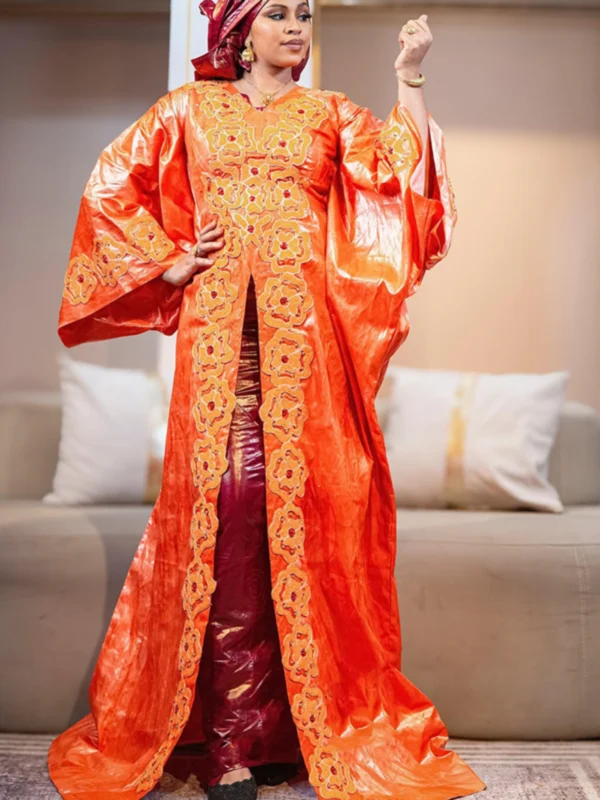 Orange bazin Senegalese Traditional Dress