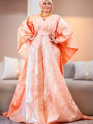 Peach African women's bazin dress 2 Peach bazin African Dress Plus Size