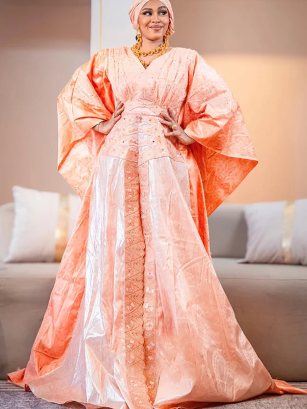 Peach African women's bazin dress 2 Peach bazin African Dress Plus Size