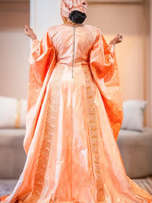 Peach African women's bazin dress - Back African Dress Plus Size | Custom-Made Bazin Riche Getzner Boubou