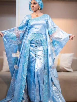 Sky blue African women's bazin dress Blue bazin African Dress for Sale