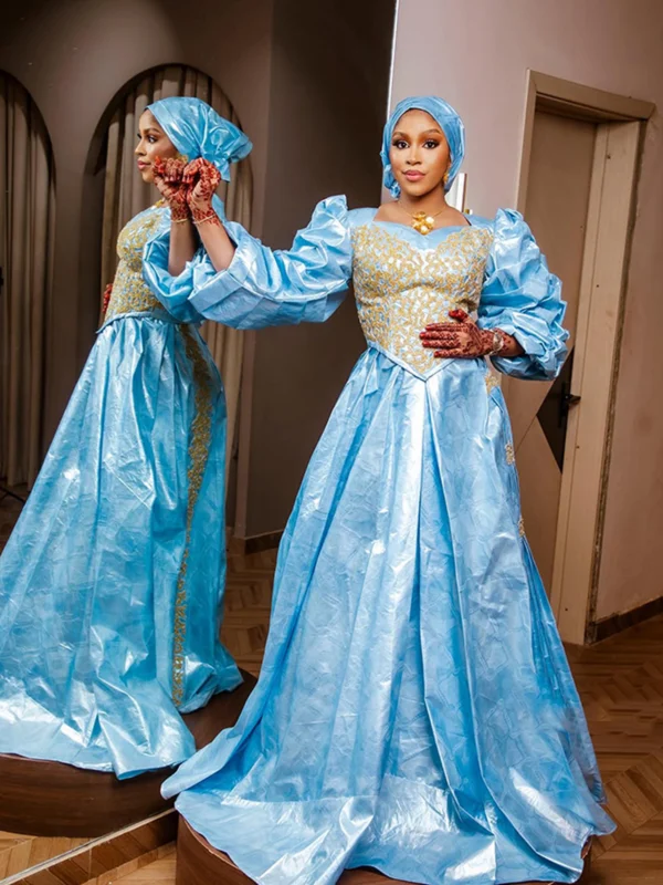Sky blue Bazin Dress Styles