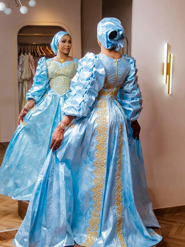 Bazin Dress Styles – Embroidered Bazin Riche Getzner Gown