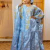 Sky blue bazin boubou African Dress and Headwrap