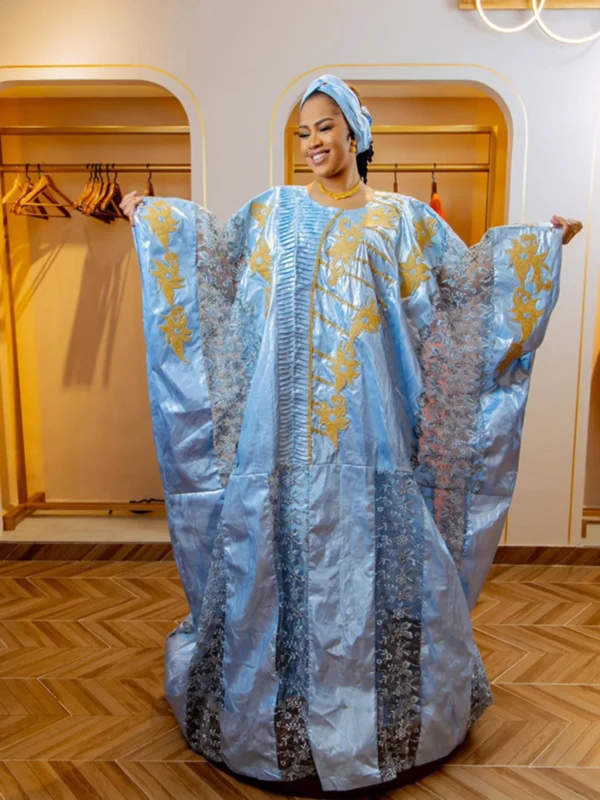 African Dress and Headwrap | Custom-Made Bazin Riche Getzner Boubou