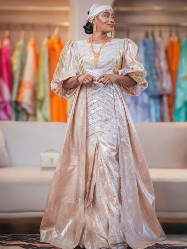 Bazin Dress with Matching Headwrap | Custom Getzner Riche 2-Piece Set