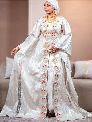 Senegalese African Dress in white bazin