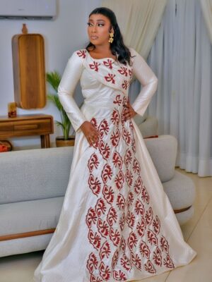 African Dress with Sleeves – Custom-Made Embroidered Bazin Outfit