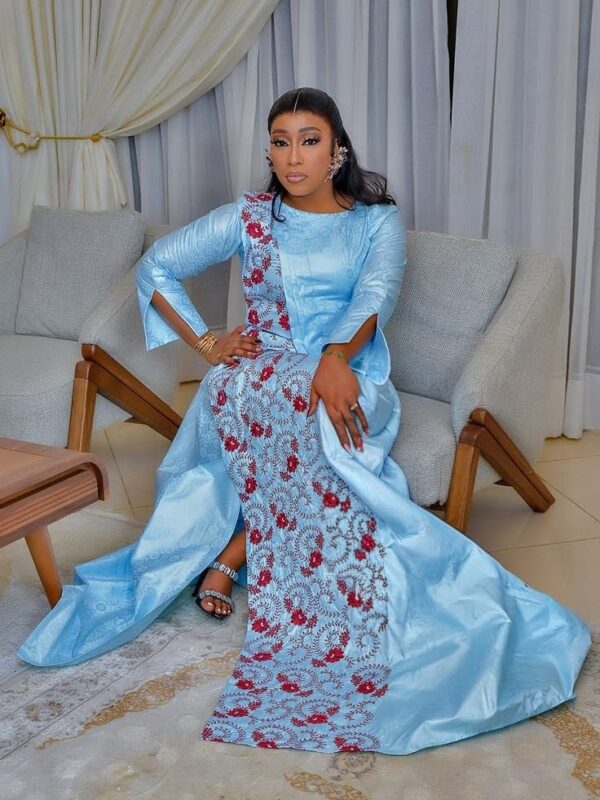 African Fashion for Women – Custom Bazin Riche Dress with Embroidery