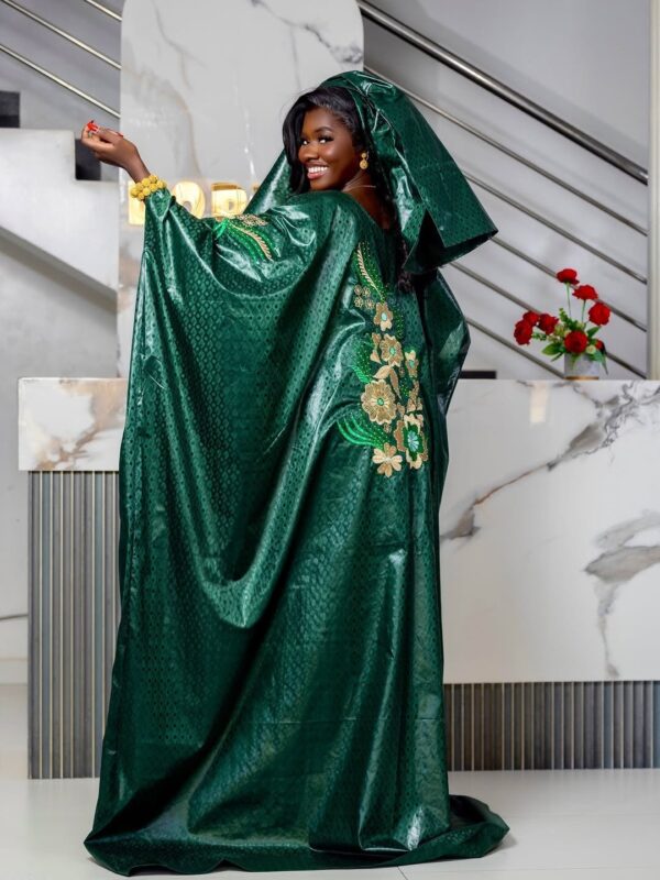 African Dress with Embroidery – Green Bazin Riche Getzner Boubou