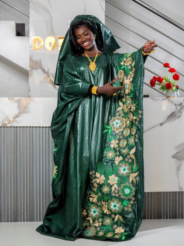 African Dress with Embroidery – Green Bazin Riche Getzner Boubou