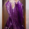 West African Eid Dress – Purple Bazin Boubou with Gold Embroidery