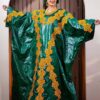 Party African Dress – Green Bazin Boubou with Gold Embroidery