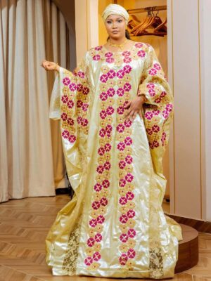 Gold Modest Bazin Dress for Women