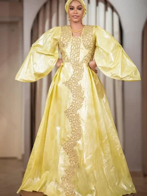 Yellow Custom Made African Bazin Dress