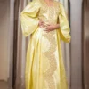 Custom Made African Bazin Dress – Yellow Embroidered Statement Gown