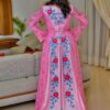African Clothing Online – Embroidered Pink Long-Sleeve African Dress