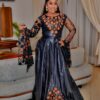 Bazin Riche Dress – Full-Length African Outfit with Floral Embroidery