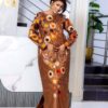 West African Bazin Dress with Bold Pattern Embroidery – Custom Fit Boubou
