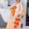 Luxury Bazin Dress with Orange Embroidery – Custom African Bazin Boubou