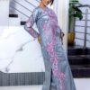 African Bazin Gown – Embroidered Grey Bazin Boubou for Women